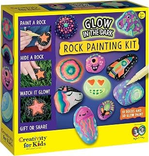 Creativity for Kids Glow in The Dark Rock Painting Kit - Paint 10 Rocks with Water Resistant Glow Paint