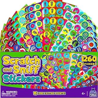 PURPLE LADYBUG 1260 Scratch and Sniff Stickers for Kids - Cool Reward Sticker Pack for Teacher Supplies - 45 Teacher Stickers Bulk with 15 Different Smelly Stickers - Kids Stickers Classroom Supplies