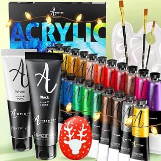 ARTISTRO Acrylic Paint Set 24 Colors (22х22ml + 2x50ml) for Canvas Painting, Wood, Fabric, Clay, Ceramic & Crafts. Acrylic Paints with Rich Pigment Colors for Artists, Hobby Painters, Adults & Kids