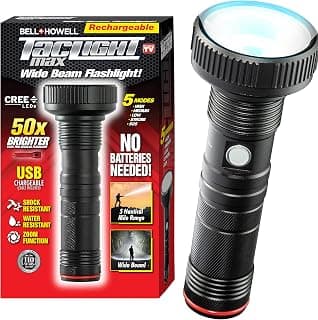 Bell+Howell Taclight Max Ultra High-Powered Handheld Flashlight 500 Lumens-7,000K Cree LED, 5 Modes, Rechargeable, Water/Shatter Resistant, Outdoor and Camping Flash Light As Seen On TV, Black