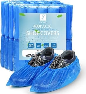 Jagon Shoe Covers Disposable Non Slip - 400 Pack(200 Pairs) Shoe Covers for Indoors Disposable - CPE Waterproof Shoe Covers Disposable - One Size Fit Most Booties for Shoes Covers - Shoe Guards (Blue)
