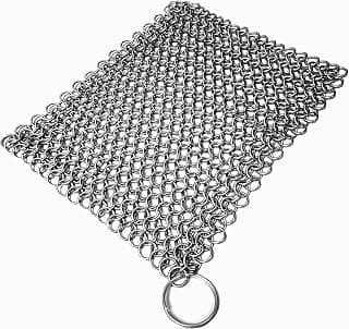 Mythrojan Chainmail Cast Iron Scrubber Cast Iron Maintenance for Lodge Cast Iron Skillet Scrubber for Cast Iron Griddle Cast Iron Wok Scrapper Cast Iron Cook Pot Maintenance/Cleaning - 20 x 20 cm