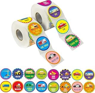 600 PCS Cars and Truck Stickers in 16 Designs with Perforated Line Birthday Party Supplies (1.5" )