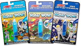 Melissa & Doug On the Go Water Wow! Reusable Color with Water Travel Toy Activity Pad with Chunky Water Pen 3-Pack (Dinosaurs, Adventure, Space) | 3-Pack Of Reusable No-Mess Travel Activities For Kids