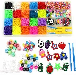 Rubber Bands Refill Kit-Assorted Colors Loom Bands(2000+)-24 S-Clips, 2 Y Looms, 60 Beads, 10 Charms, 2 Backpack Hooks,Crochet Hooks-loom bands Add On Accessories-Bracelet Making Kit For Kids