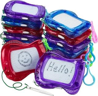 Mini Magnetic Drawing Board for Kids - (Pack of 12) Backpack Keychain Clip Drawing Boards, Erasable Doodle Sketch and Writing Pad for Boys and Girls, Birthday Party Favor and Goodie Bag Filler