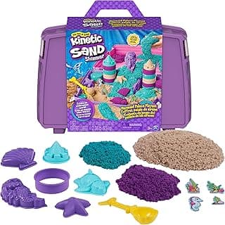Kinetic Sand, Mermaid Palace Playset, Over 2lbs of Shimmer Play Sand (Neon Purple, Shimmer Teal, and Beach Sand), Reusable Folding Sandbox and Tools, Sensory Toys for Kids Ages 3 and up