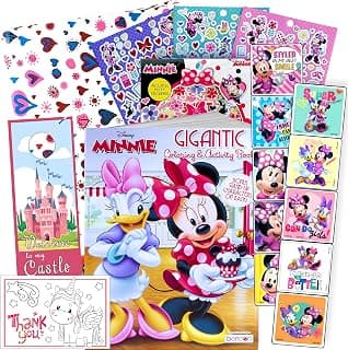 Disney Minnie Mouse Coloring Book and Stickers Gift Set - Bundle Includes Gigantic 192 pg Minnie Mouse Coloring Book, Minnie Mouse Stickers, and 2-Sided Door Hanger, in Specialty Gift Bag