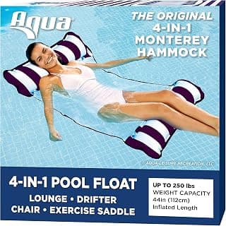 Aqua Leisure 4-in-1 Multi-Purpose Monterey Hammock (Saddle, Lounge Chair, Hammock, and Drifter), Supportive Mesh Lining, Easily Foldable, DuoLock System for Easy Inflation/Deflation, One Size, Navy