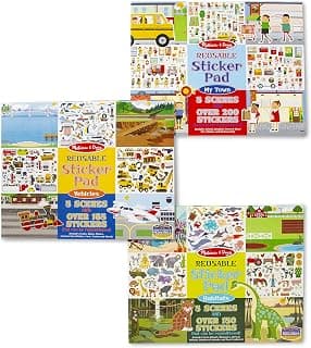 Melissa & Doug Reusable Sticker Pads Set: Habitats, Vehicles, Town: 115 Stickers | Restickable Stickers Book, Sticker Pads For Kids Ages 3+