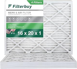 Filterbuy 16x20x1 Air Filter MERV 8 Dust Defense (4-Pack), Pleated HVAC AC Furnace Air Filters Replacement (Actual Size: 15.50 x 19.50 x 0.75 Inches)