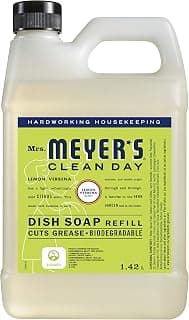 Mrs. Meyer's Clean Day Dish Soap Refill, Cruelty Free Dishwashing Liquid, Lemon Verbena Scent, 1.4 Liter Refill for Dish Soap Bottle